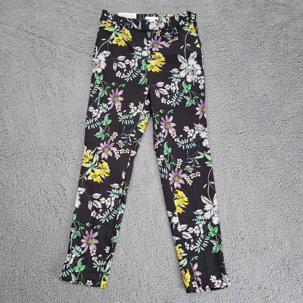 NEW H&M womens Tapered Fit Cropped Leg floral 6 cotton Blend preppy Pull On‎ Zip